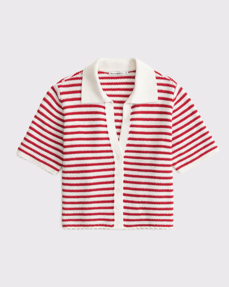 Women's Short-Sleeve Crochet-Style Polo | Women's Tops | Abercrombie.com | Abercrombie & Fitch (US)