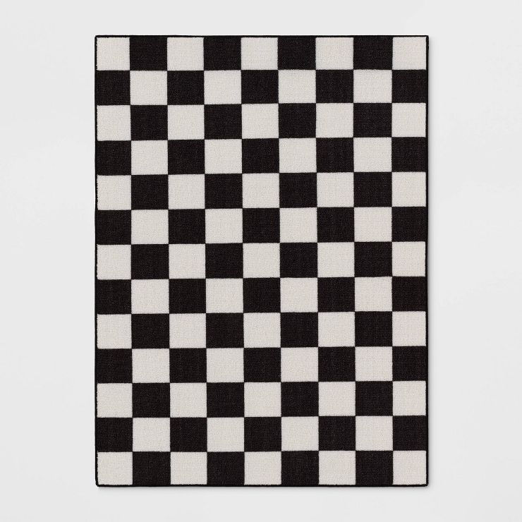 4'x5'5" Small Checker Rug Charcoal and Ivory - Room Essentials™ | Target