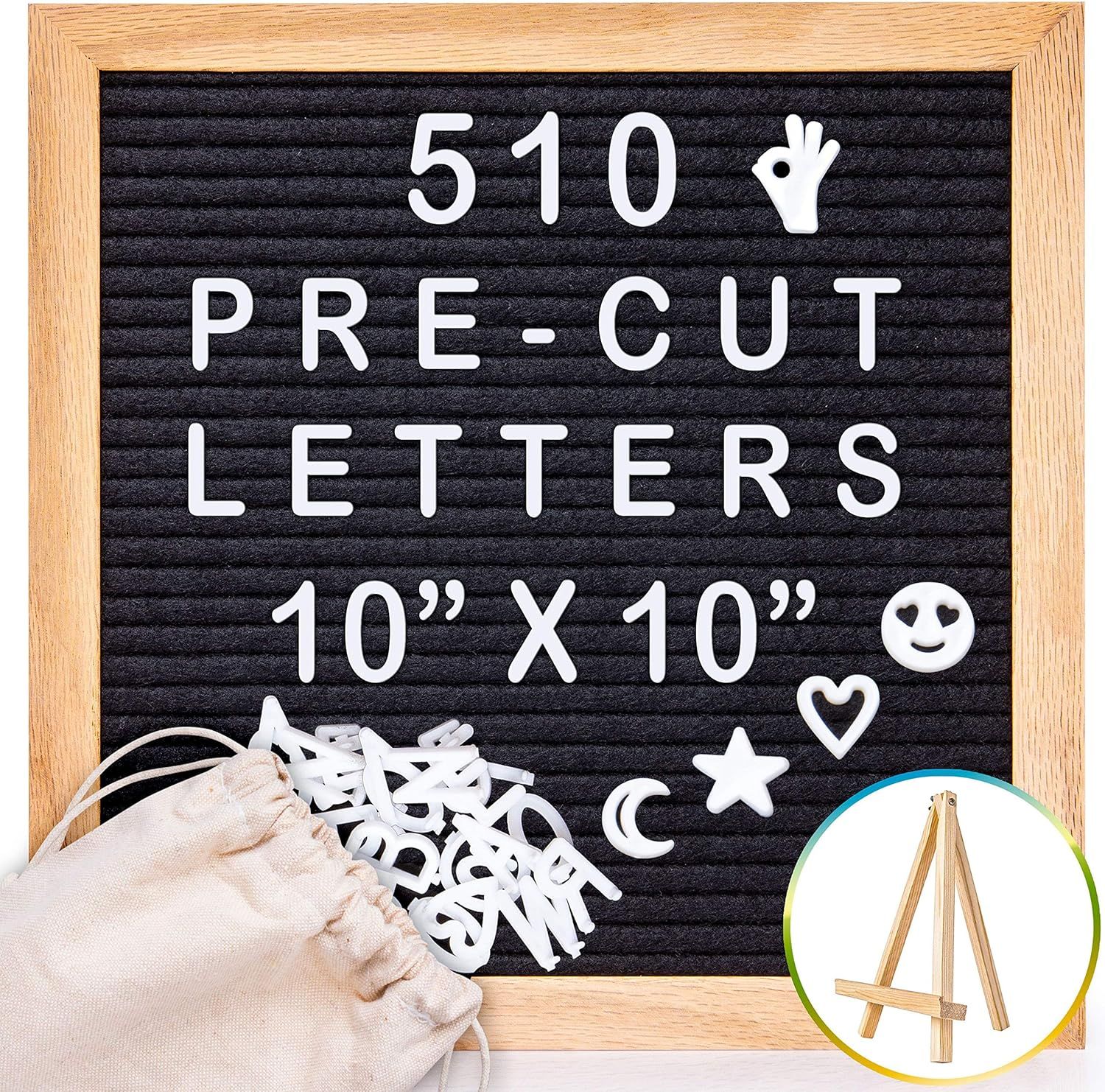 Letter Board With Letters Pre-Cut - Oak Wooden Frame and Stand - 510 Changeable Letters, Numbers ... | Amazon (US)