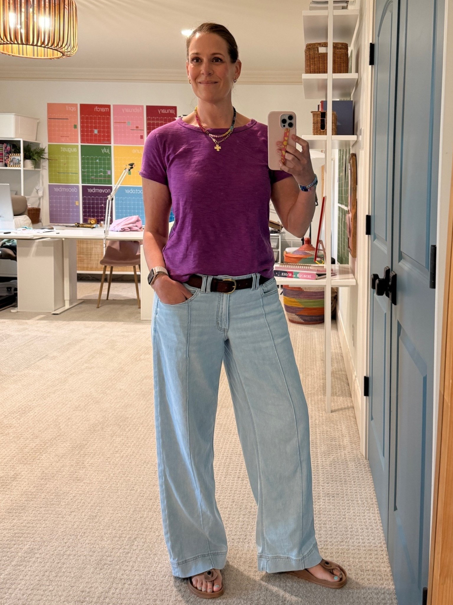 My comfiest, lightweight jeans for a miserably hot day 🥵 And I love this T-shirt. Simple outfit + colorful jewelry is always a win. Jeans and shirt fit true to size. ￼￼￼

#LTKootd #LTKMidsize #LTKOver40