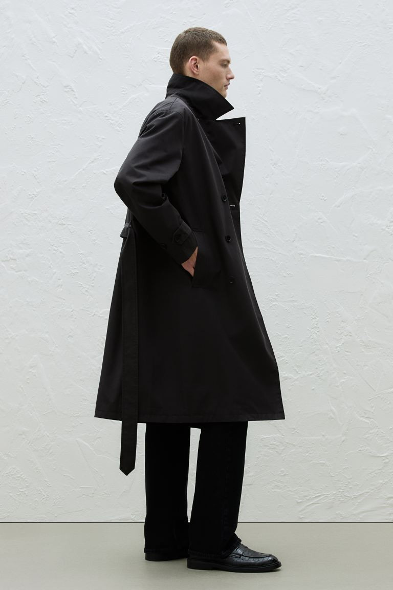 Oversized Fit Trench Coat - Long sleeve - Knee length - Black - Men | H&M AU | H&M (AU)