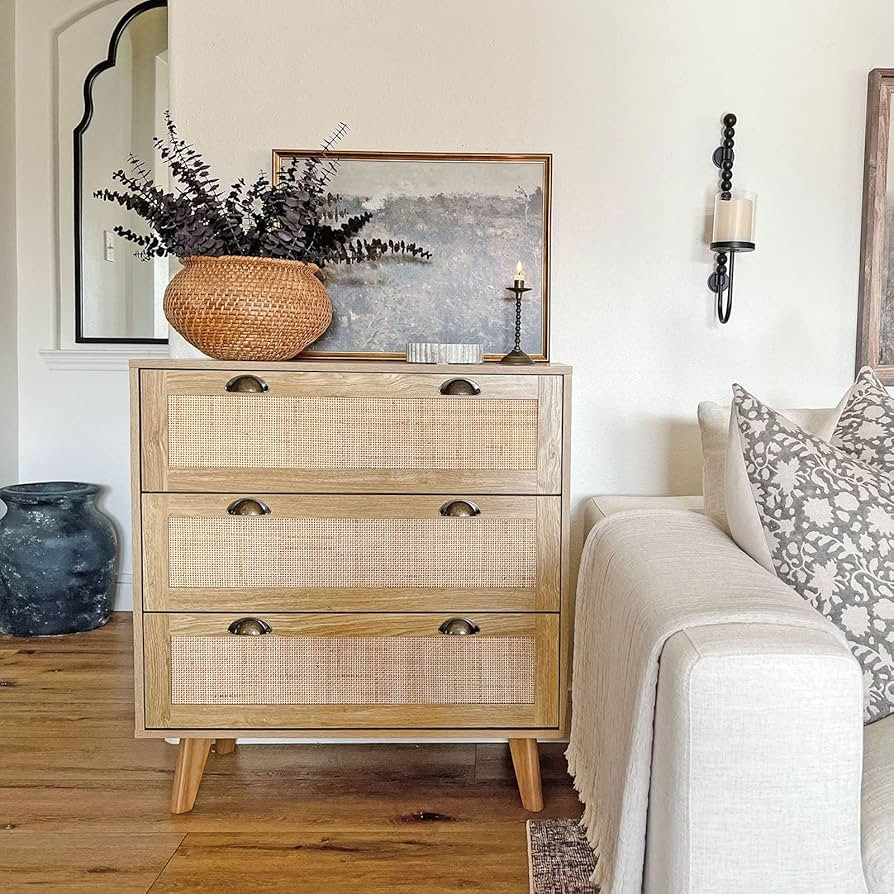 PHI VILLA Rattan Cabinet Chest of Drawers Small Cabinet for Living Room Bedroom Accent Storage Ca... | Amazon (US)