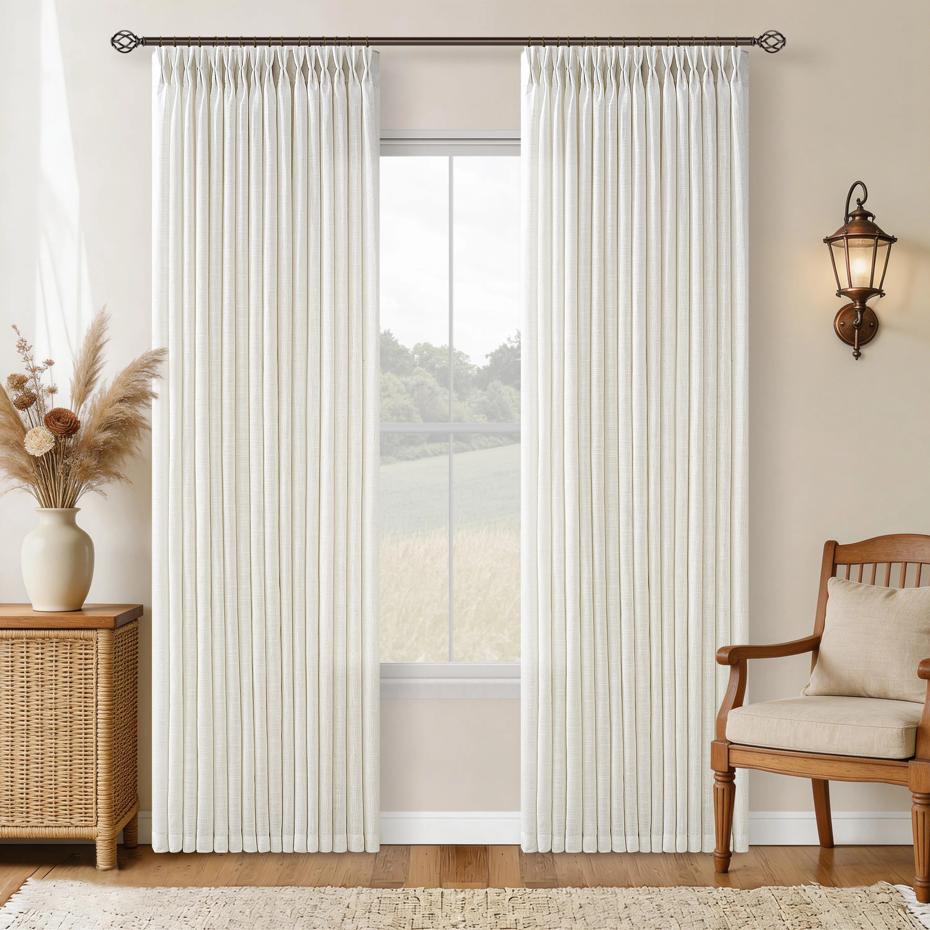 Thick Linen Fabric Memory Trained Pinch Pleated Solid Farmhouse And Modern Rustic Curtains for Dining Living Room bedroom 2 Panels | Wayfair North America