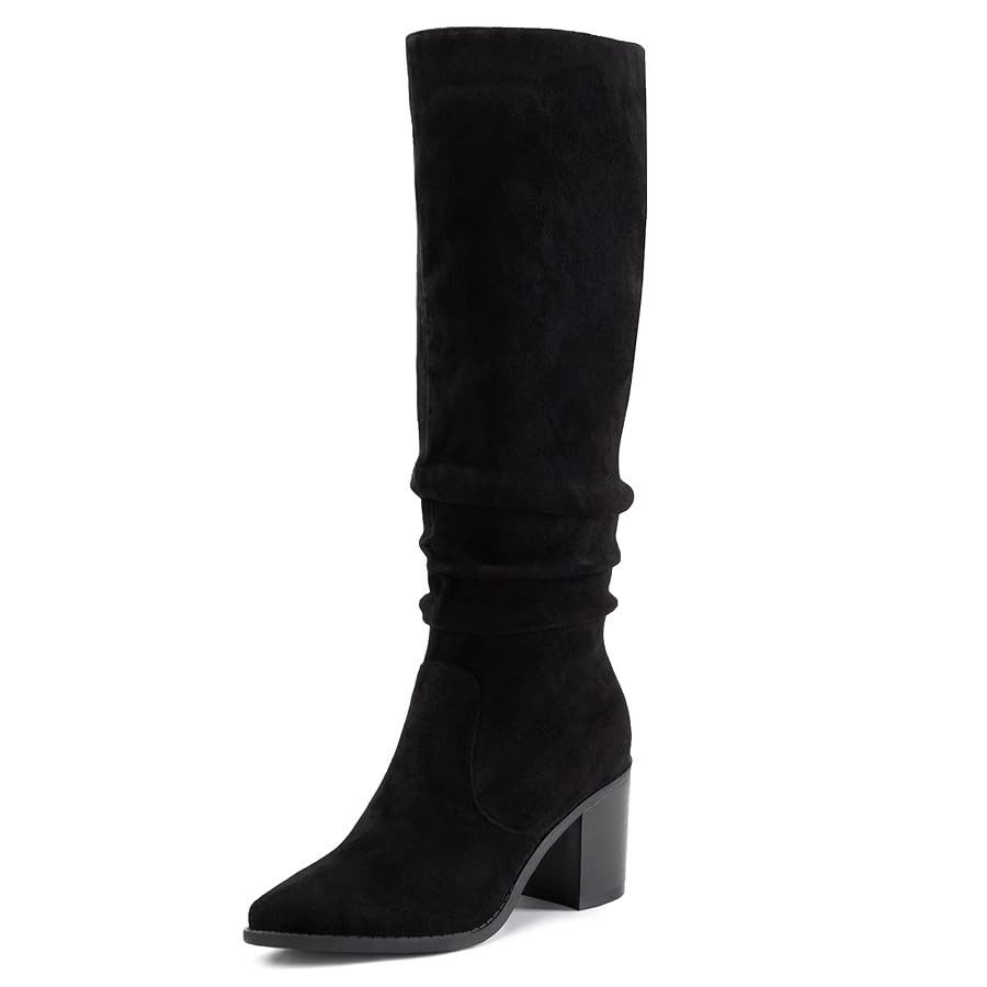 Athlefit Womens Knee High Chunky Heel Boots Faux Suede Pointed Toe Side Zipper Boots | Amazon (US)