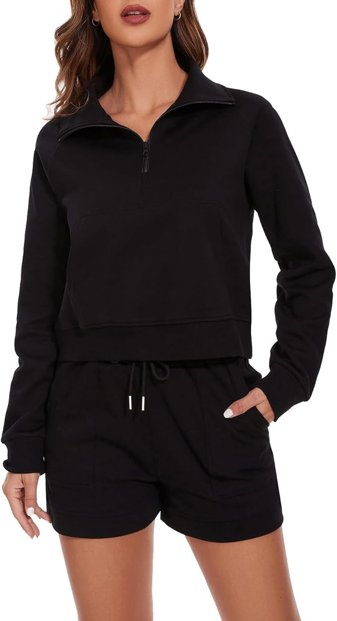 Women's 2 Piece Outfits Sets Sweatsuit Half Zip Sweatshirts and shorts with pockets Lounge Sets T... | Amazon (US)