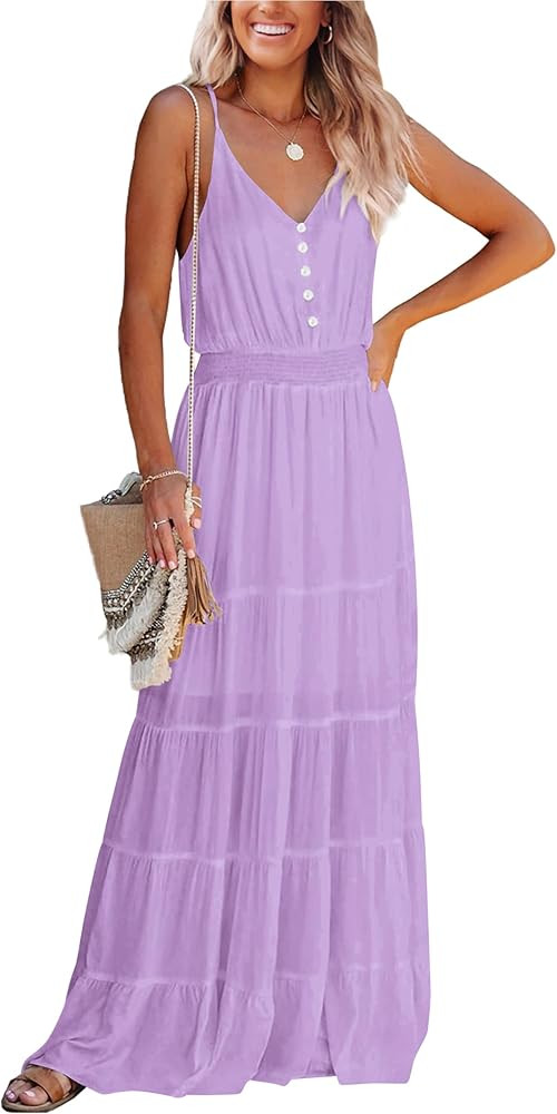 PRETTYGARDEN Women's 2026 Summer Maxi Dress Spaghetti Strap Sleeveless High Waist Beach Vacation ... | Amazon (US)