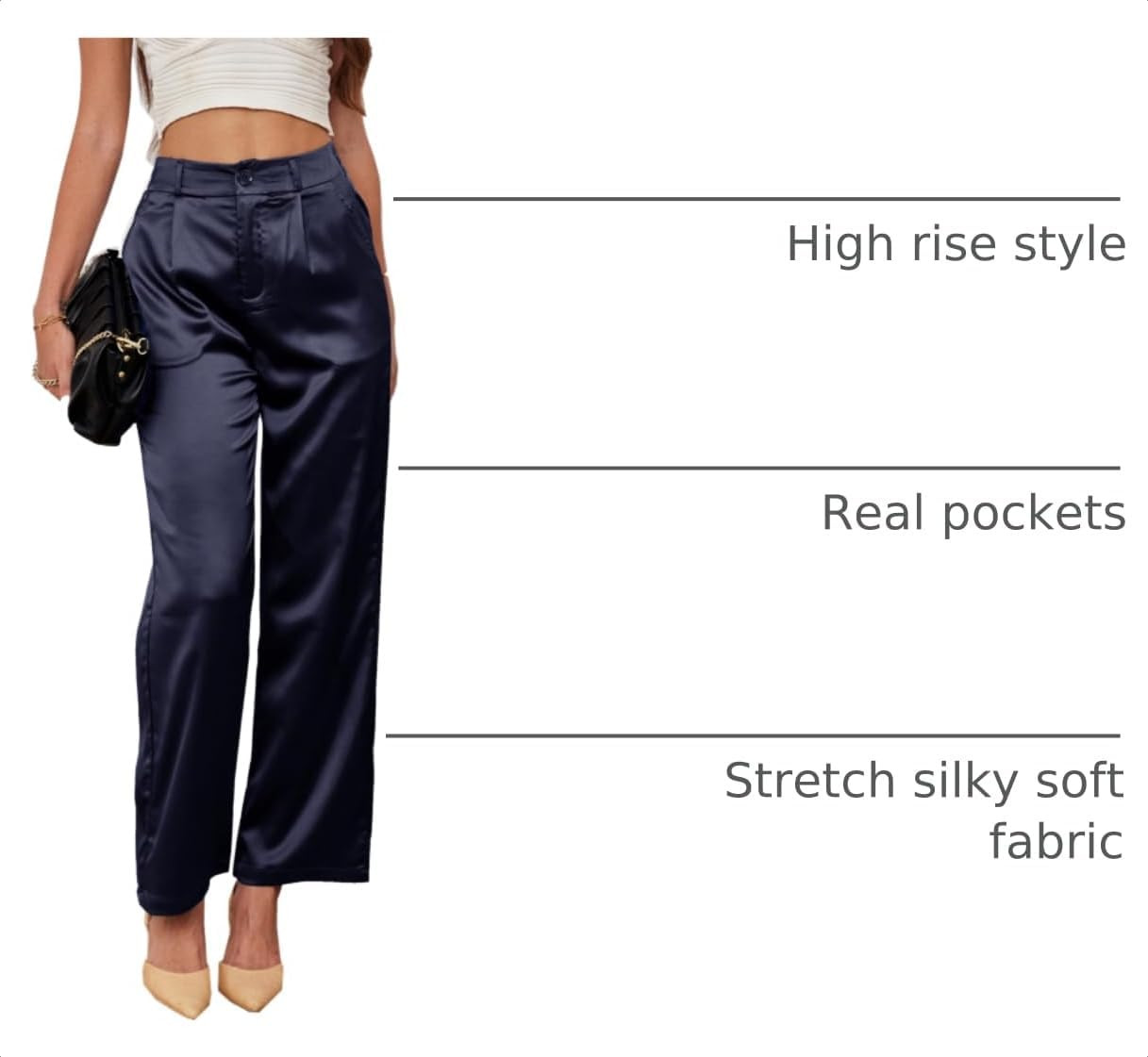 heipeiwa Women's Wide Leg Wedding Party Satin Casual Dress Nightout Pants Long Trouser | Amazon (US)