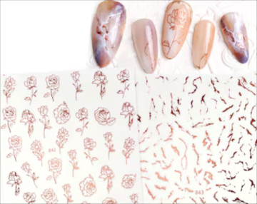 Click for more info about Rose Gold 3D Flowers Roses Nail Stickers | Rose Gold Glitter Pink Marble Texture Nail Decals | Se...