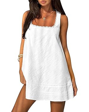 Womens Square Neck Dress Sleeveless Cotton Sundresses Casual Summer Tank Mini Dress for Women 202... | Amazon (US)