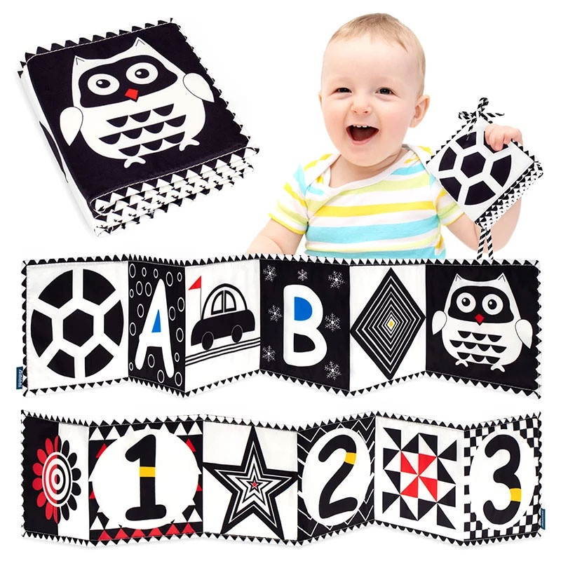 Livro De Pano Sensorial Brinquedos De Bebê De Alto Contraste 0-12 Meses Berço De Recém-Nascido... | Shopee (BR)