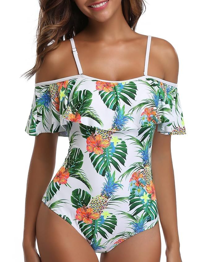 Tempt Me Women One Piece Flounce Swimsuit Pineapple Printed Off Shoulder Bathing Suit Swimsuits | Amazon (US)