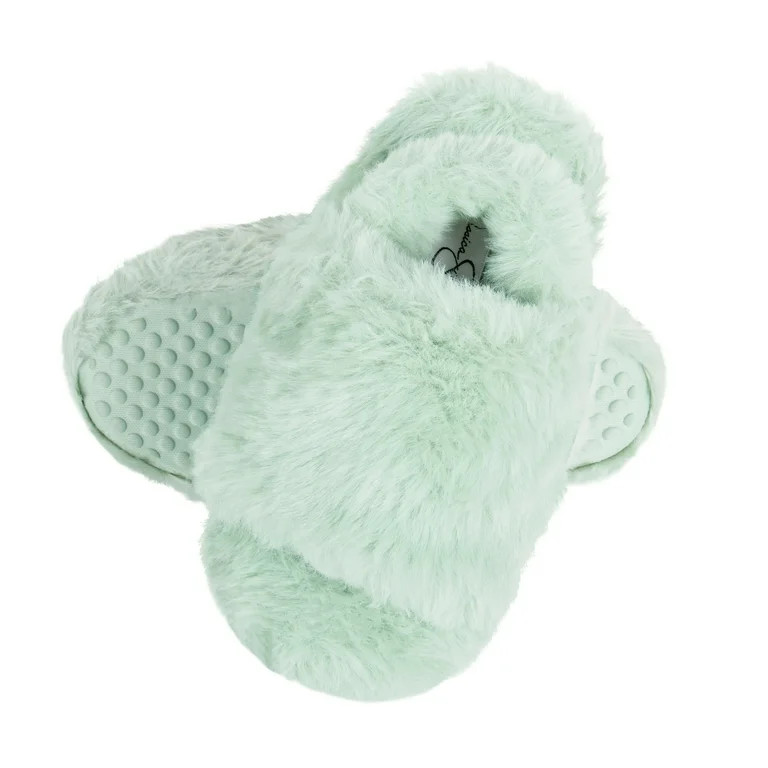 Jessica Simpson Girls Plush Faux Fur Slip On House Slippers with Memory Foam - Walmart.com | Walmart (US)