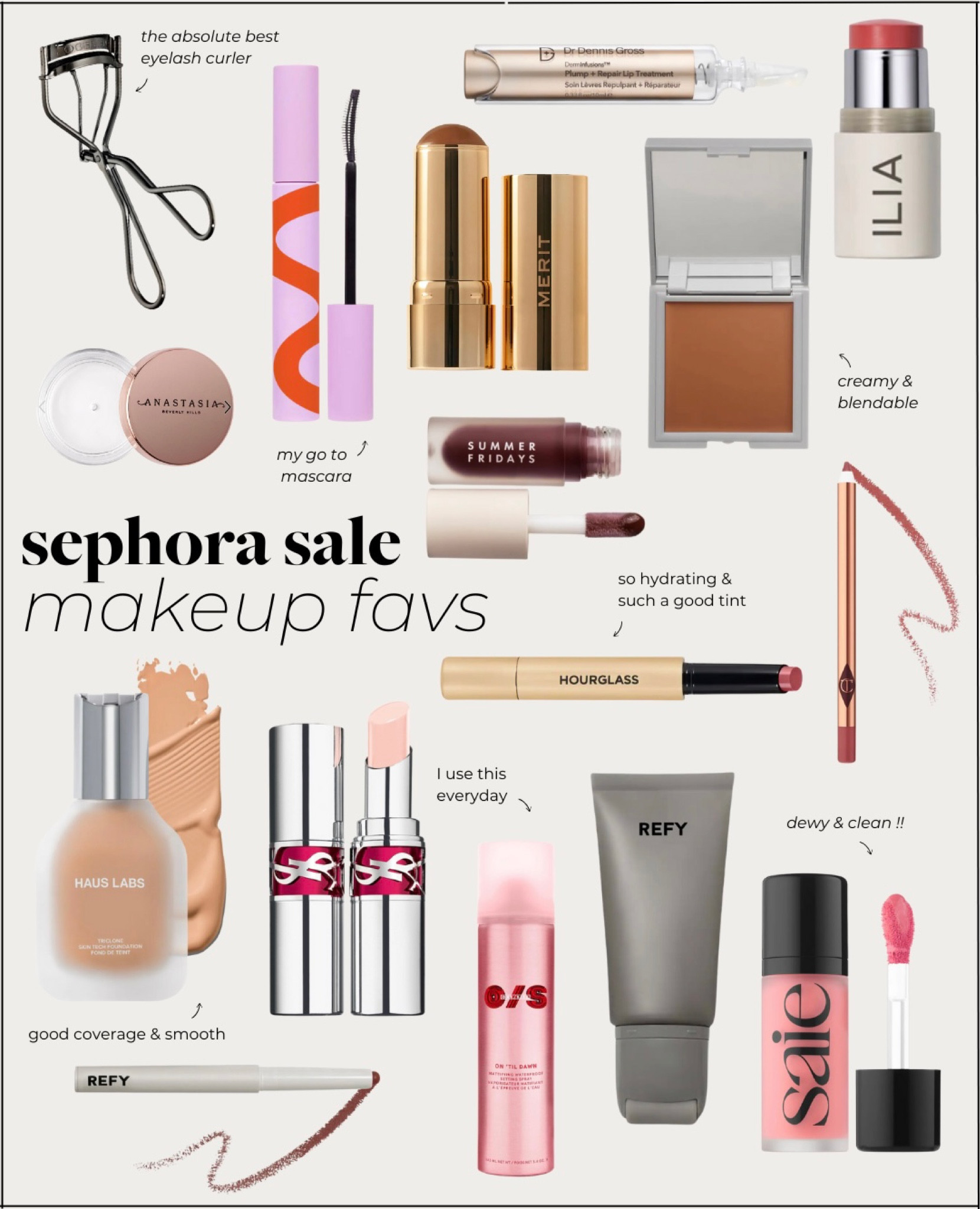 sephora sale makeups favs ~ Refy, Saie blush, Refy lip liner and cream bronzer, tower mascara, Anastasia brow freeze #sephorasale #makeupfavs 

#LTKItBag #LTKFindsUnder100 #LTKTravel
