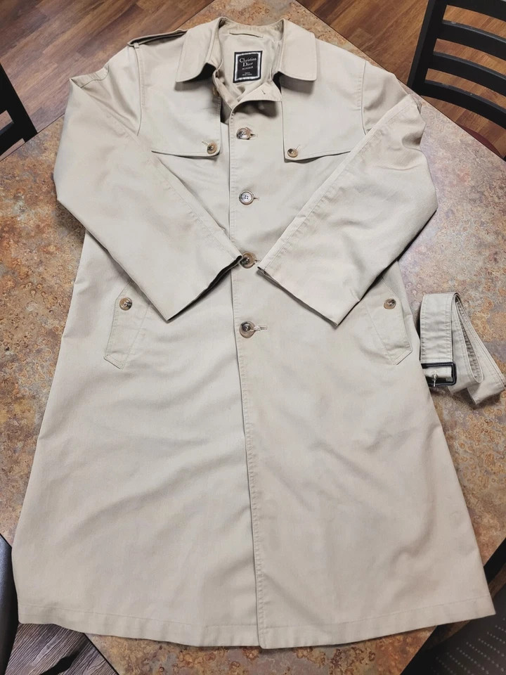 Vintage Christian Dior Monsieur Trench Coat Mens 40R Khaki Tan Double Breasted  | eBay | eBay US