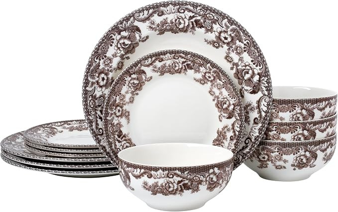 Joseph Sedgh Collection Montana Chip-Resistant Porcelain Dinnerware Set, 12-Piece, Elegant Brown ... | Amazon (US)