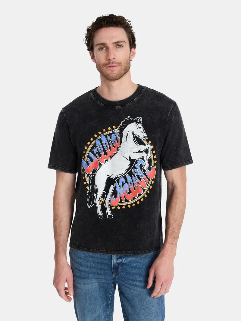 Willie Nelson Men's & Big Men's Heavyweight Boxy Fit Washed Cotton Graphic Tee, Sizes XS-5XL | Walmart (US)