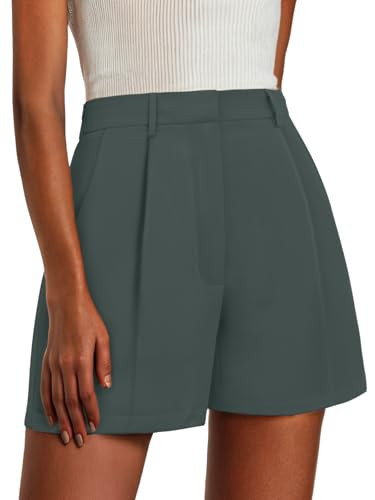 Feiersi Womens Shorts Dressy Casual Elastic Waisted Tailored Work Shorts with Pockets(Dark Grey Green,Medium) | Amazon (US)