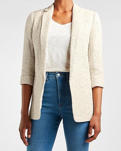 Notch Collar Tweed Boyfriend Blazer | Express