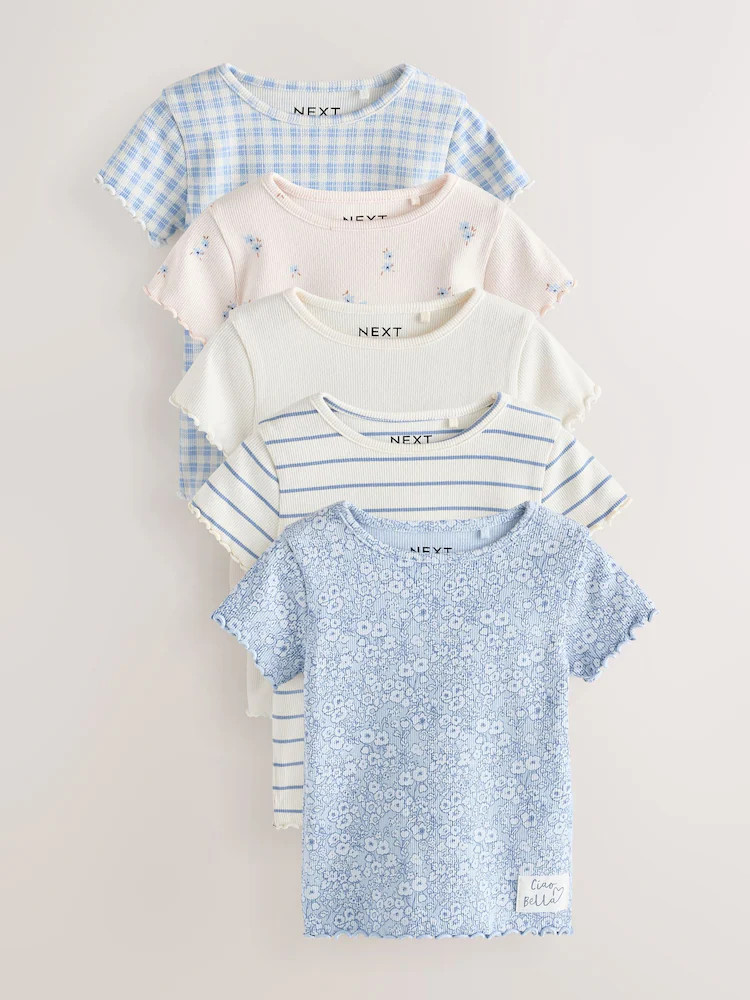 Blue Ribbed Short Sleeve Tops 5 Pack (3mths-7yrs) | Next US