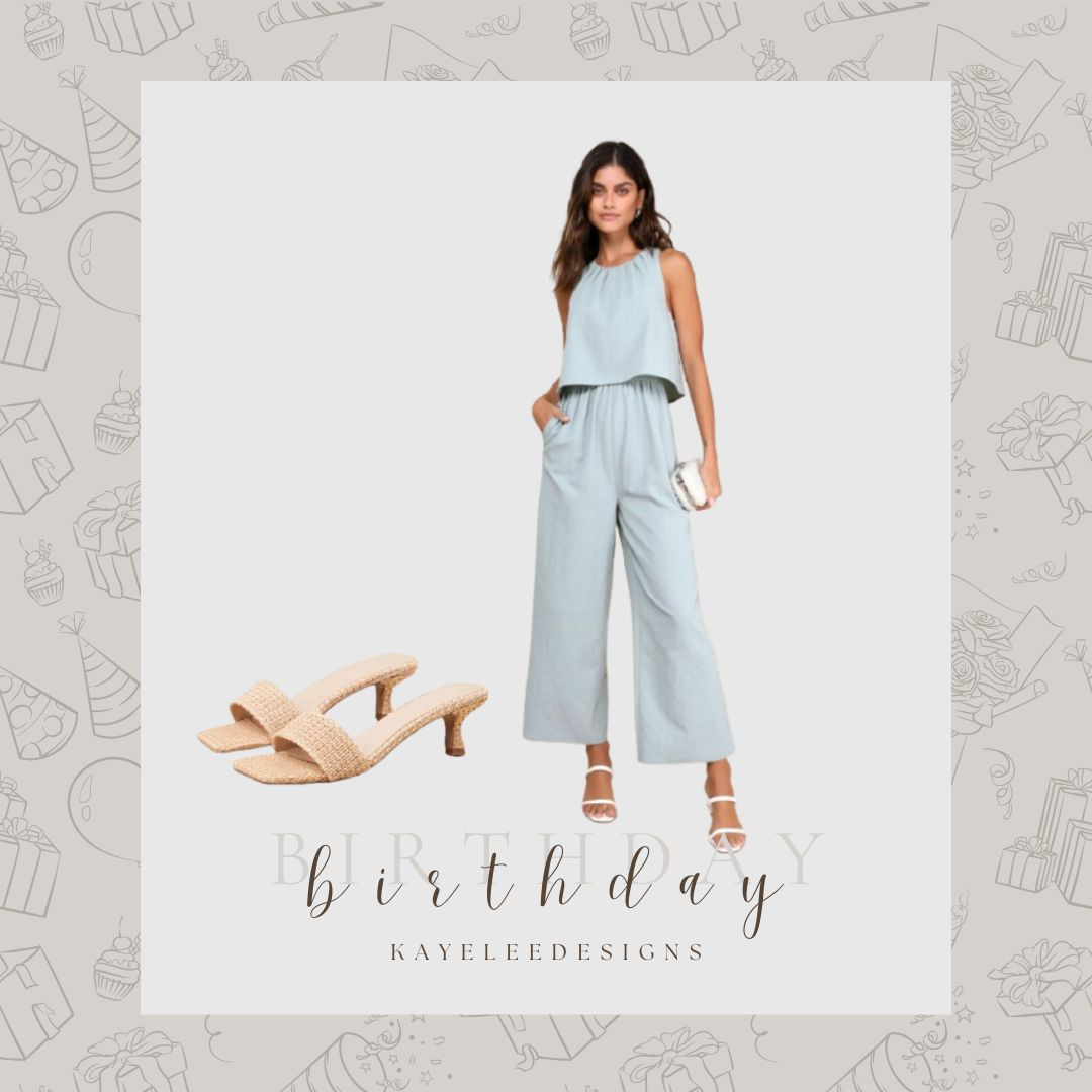 Day 6 of my Birthday Wishlist! This breezy sage green romper paired with a classic kitten heel is the perfect spring combo. I love rompers for early mornings when I don’t want to think about putting an outfit together—just throw it on and go. The Breezy Sophistication Sage Green Textured Wide-Leg Jumpsuit has that effortless look I’m always reaching for.

To dress it up without sacrificing comfort, I’d pair it with the Olga Natural Raffia High Heel Slide Sandals. Kitten heels are such a great option for the office or any dressier moment when you still want to stay comfortable. The natural raffia material feels so fresh for spring and goes with everything. 

 