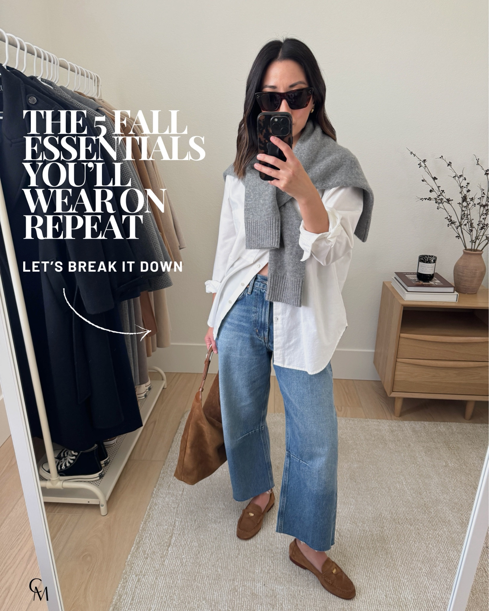 The pieces I rely on every fall. They all work together and you'll get so much wear out of each one.

AYR shirt xs 
Citizens of Humanity Miro jeans 24, cut hems 
Quince cashmere sweater xs 
Liffner Shoulder bag - old, linked similar
Veronica Beard loafers 5.5, but run tts 
Celine sunglasses

#LTKootd #LTKmomlife #LTKPetite