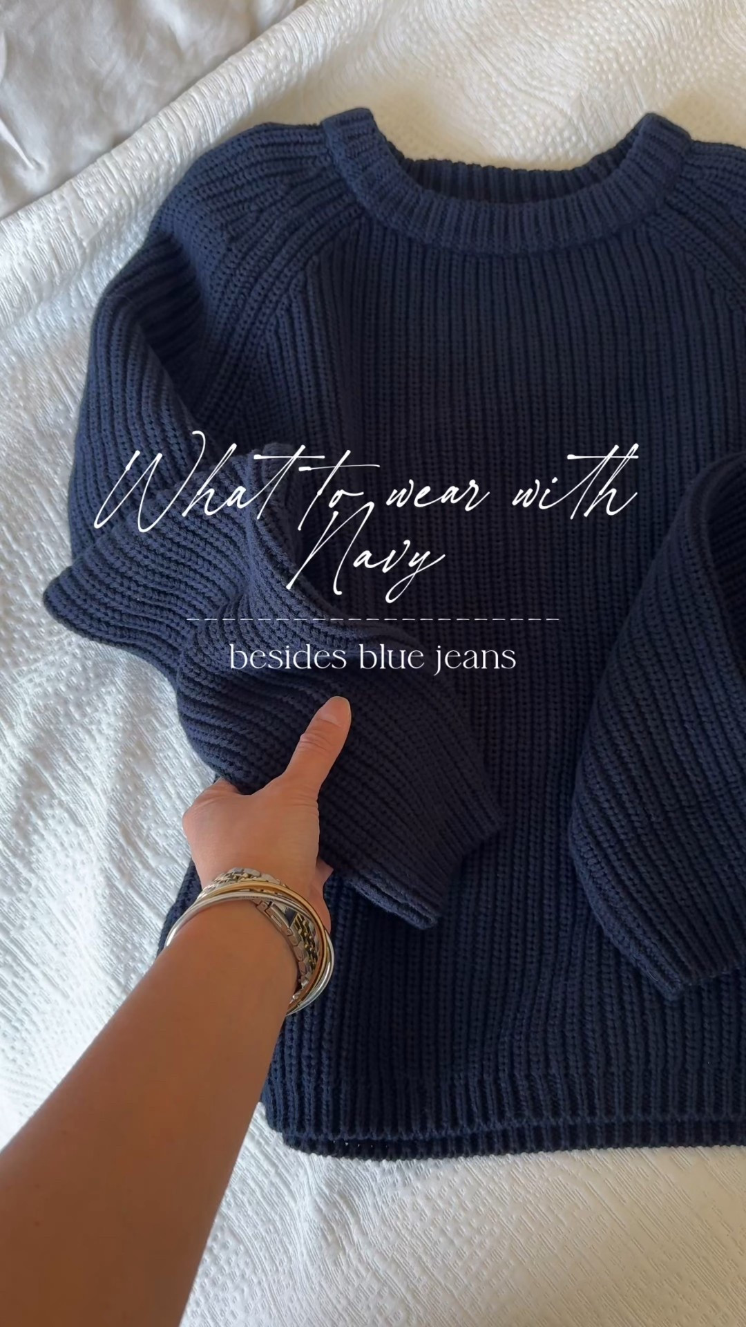 What to wear with navy. (Besides blue jeans.)
This sweater (a good classic in all cotton) is the only piece of navy clothing that I have. And I was looking for other things to wear with it besides jeans. 
1) brown + gold: warm tone combo
2) gray + silver: cool tone combo 
3) black + dressy accessories: edgy chic
4) color + neutral details: classic preppy
Exact sweater- size up. 
Brown trouser pants on sale- true to size. 
Gray sweatpant jeans- true to size. 
Black barrel pants- size down. 


#LTKOver40 #LTKFindsUnder100 #LTKFindsUnder50