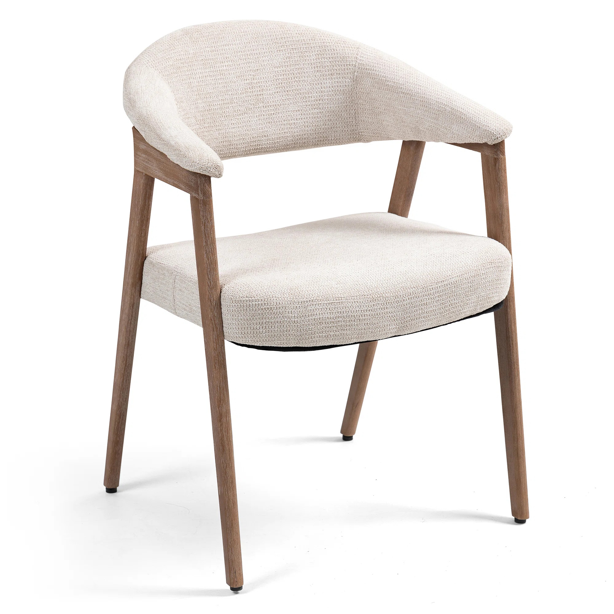 Berwyn Beige Washed Woven Fabric Dining Chair with Walnut Wood Accent Arms and Legs | Wayfair North America
