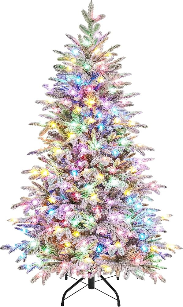 Yaheetech 4.5ft Pre-Lit Snow Flocked Aspen Christmas Tree with 200 Multicolored LED Lights, 801 P... | Amazon (US)