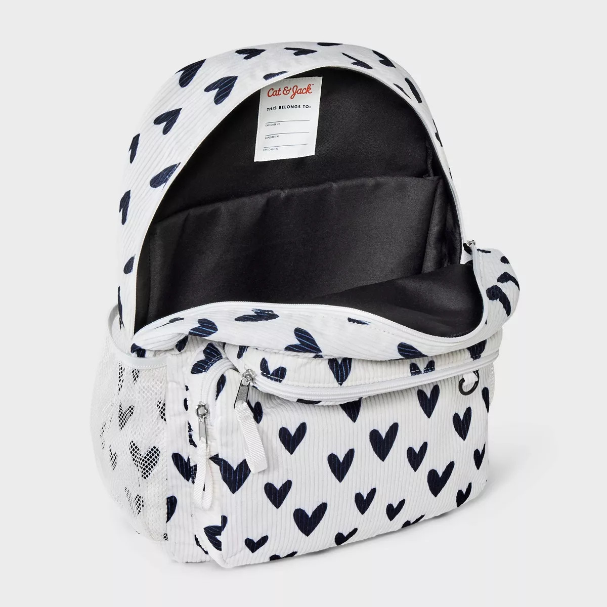 Girls' 16" Two Pocket Heart Backpack - Cat & Jack™ Black/White | Target