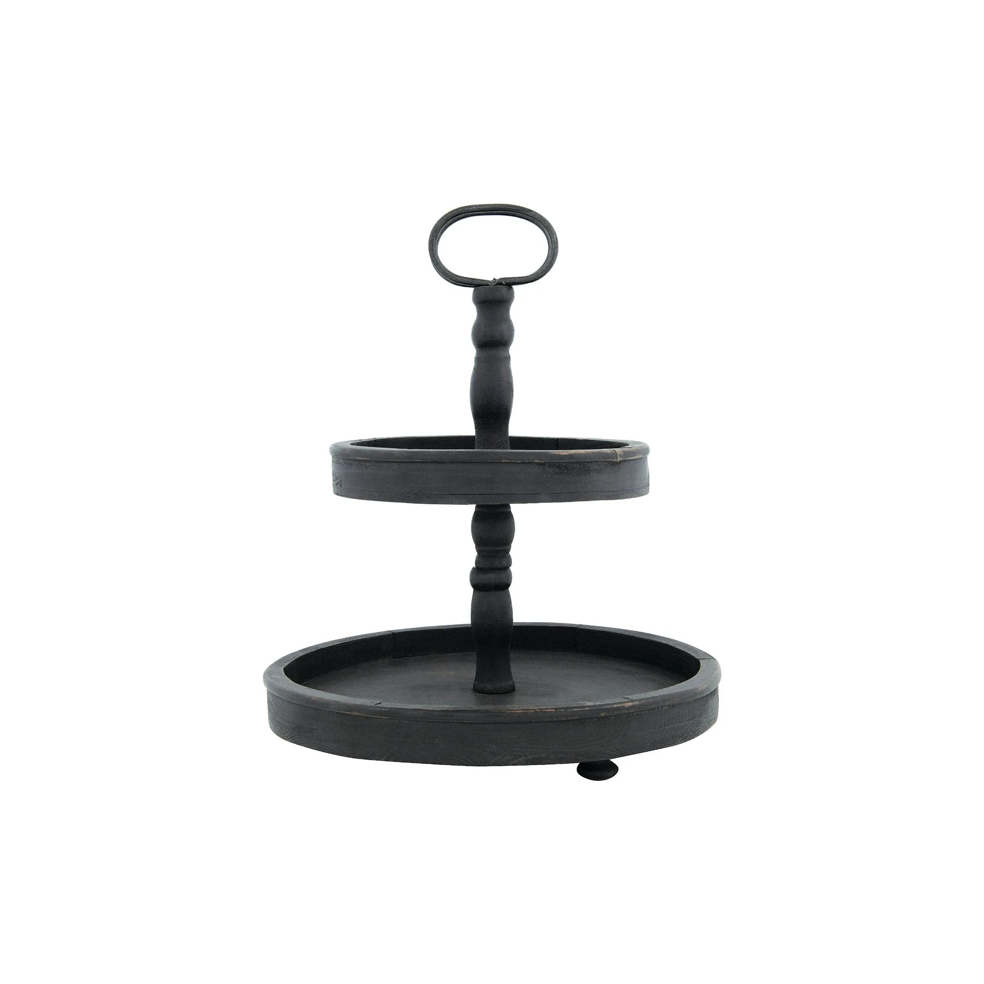 Woven Paths Rustic 2 Tier Wood Tray in Black Finish with Metal Handle | Walmart (US)