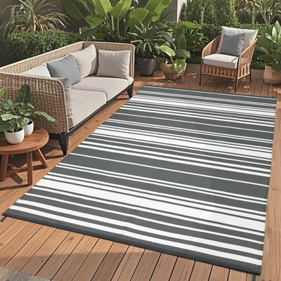 9'x12' Outdoor Rug Waterproof Mat Outside Rugs for Patio Camping Balcony Modern Strip Plastic Straw Rug: Foldable, Stain-Resistant, Polypropylene | Target
