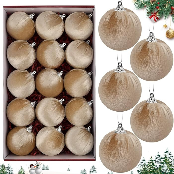 Woration 15pcs Christmas Velvet Ball Ornaments Flocked Xmas Tree 2.36inchs Small Shatterproof Han... | Amazon (US)