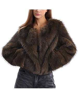 Amazhiyu Women's Faux Fur Long Sleeve Open-front Winter Cropped Coat with Pockets | Amazon (US)