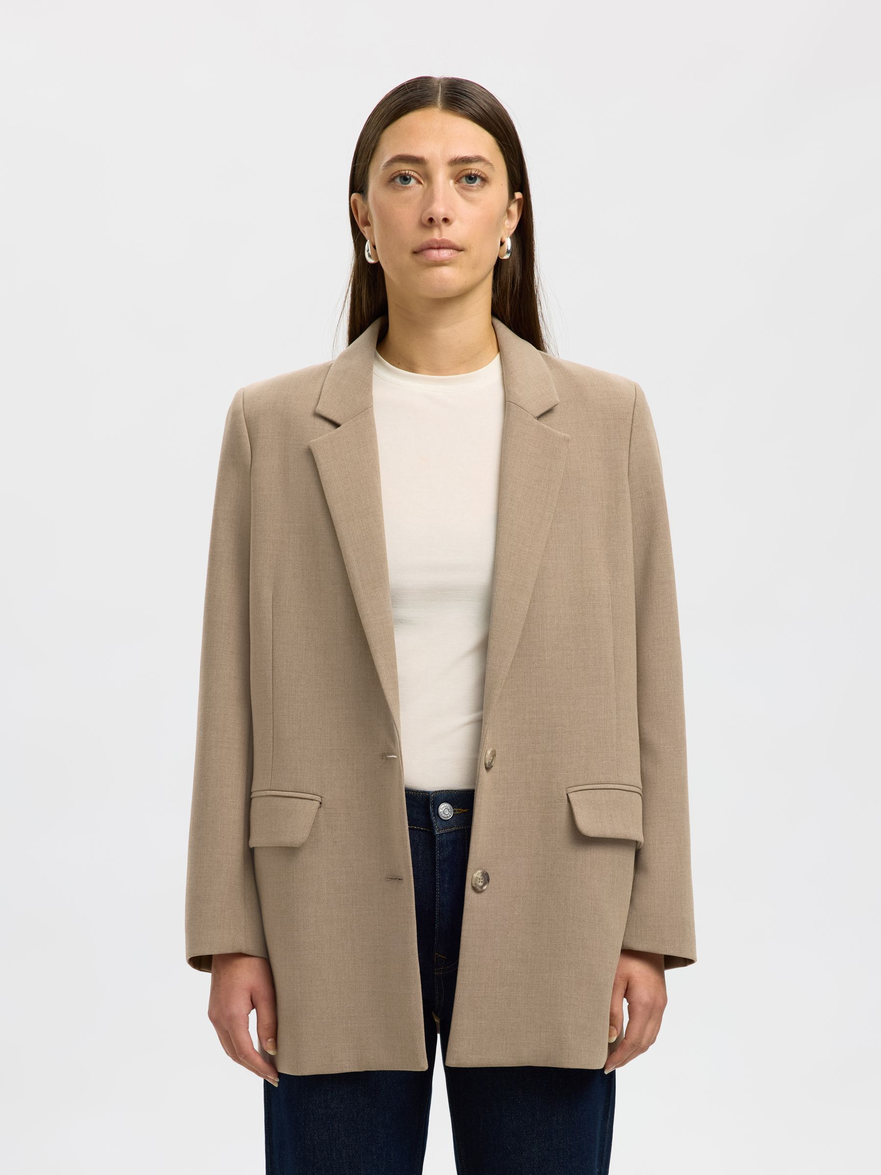 VISCOSE BLEND RELAXED BLAZER | Brown | Selected | Selected