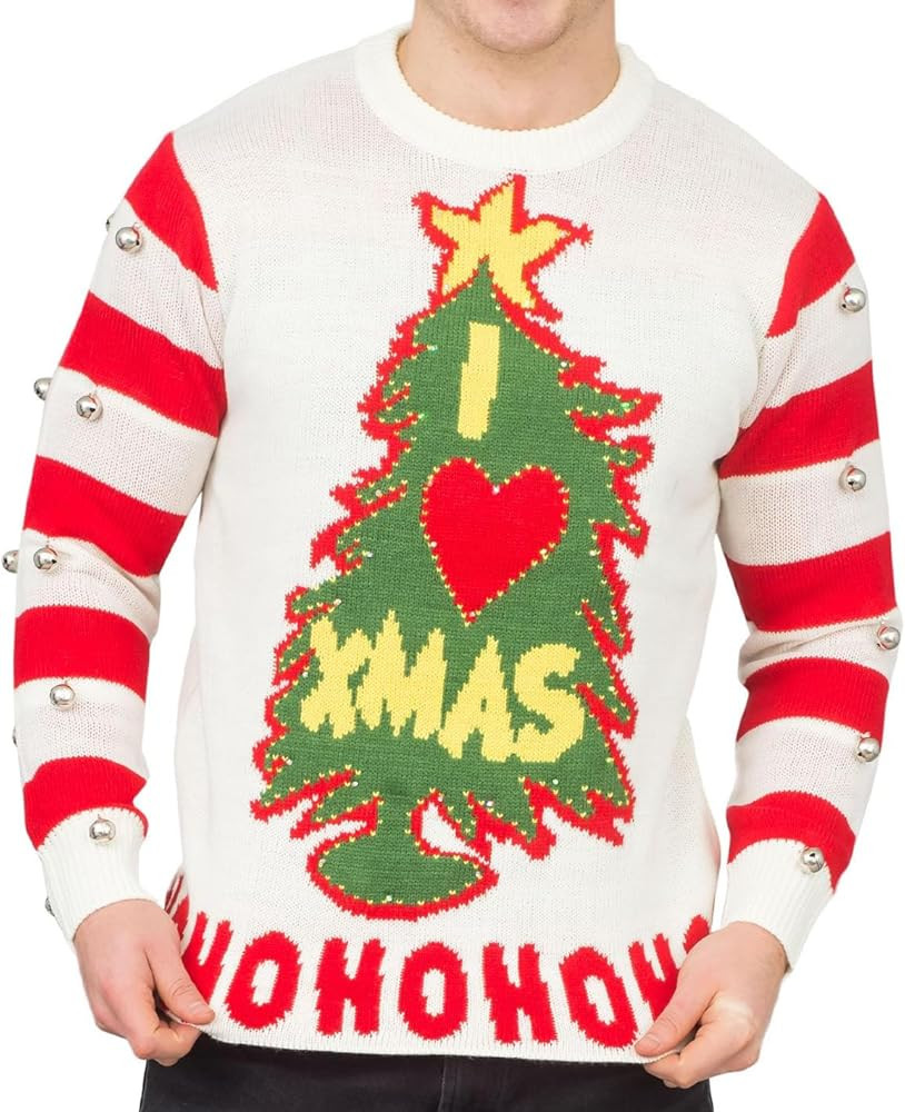 Costume Agent I Love Xmas HOHOHO Light Up (LED) and Bells Ugly Christmas Sweater (5X-Large) White | Amazon (US)