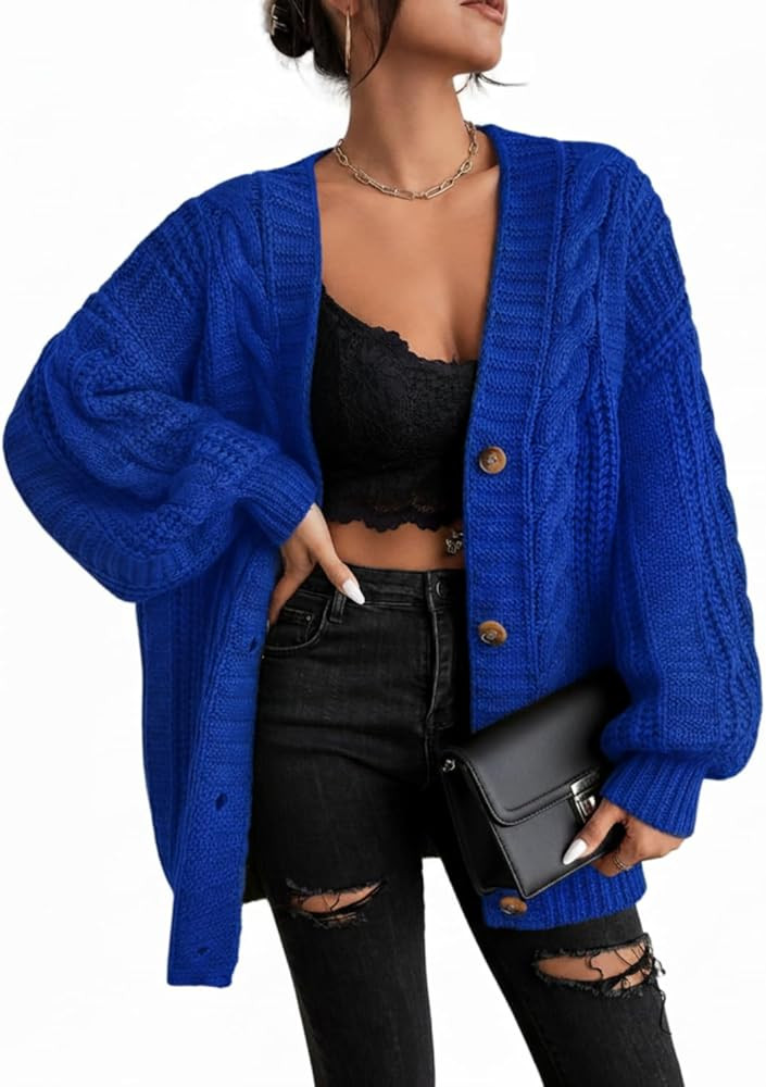 LIGHT DOT Women's Winter Cardigan Sweater Button Up Cable Knit Sweater Coat Long Sleeve Thick War... | Amazon (US)