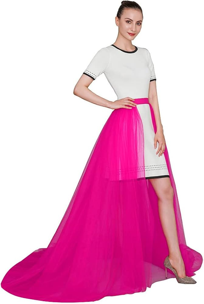 EllieWely Overskirt Short Front Long Back Party Tutu Tulle Skirt R05 | Amazon (US)