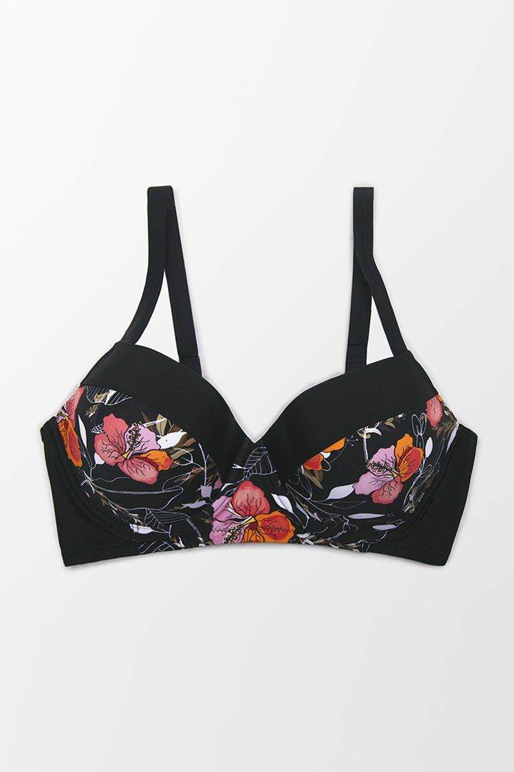 Black Floral Plus Size Bikini Top | Cupshe