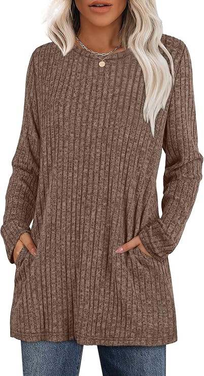 XIEERDUO Long Sleeve Shirts for Women Crewneck Tunic Tops Loose Fit Dressy Womens Sweaters with P... | Amazon (US)