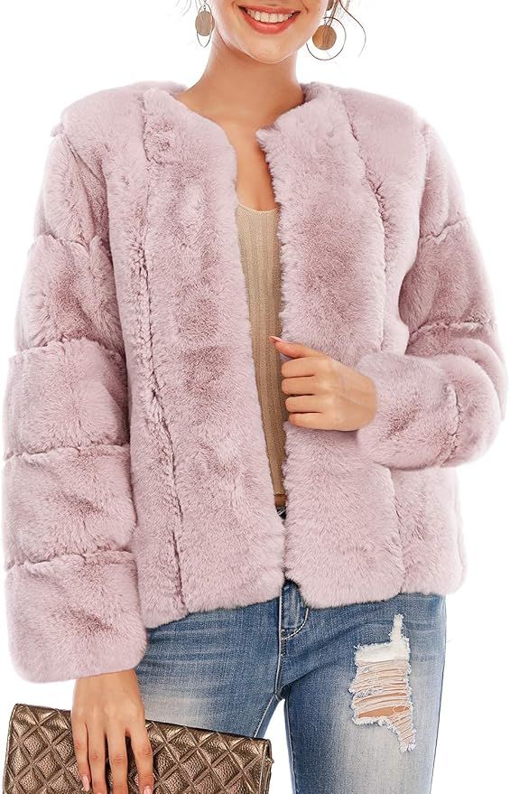 BerryGo Women's Long Sleeve Open Front Fuzzy Faux Fur Coat | Amazon (US)