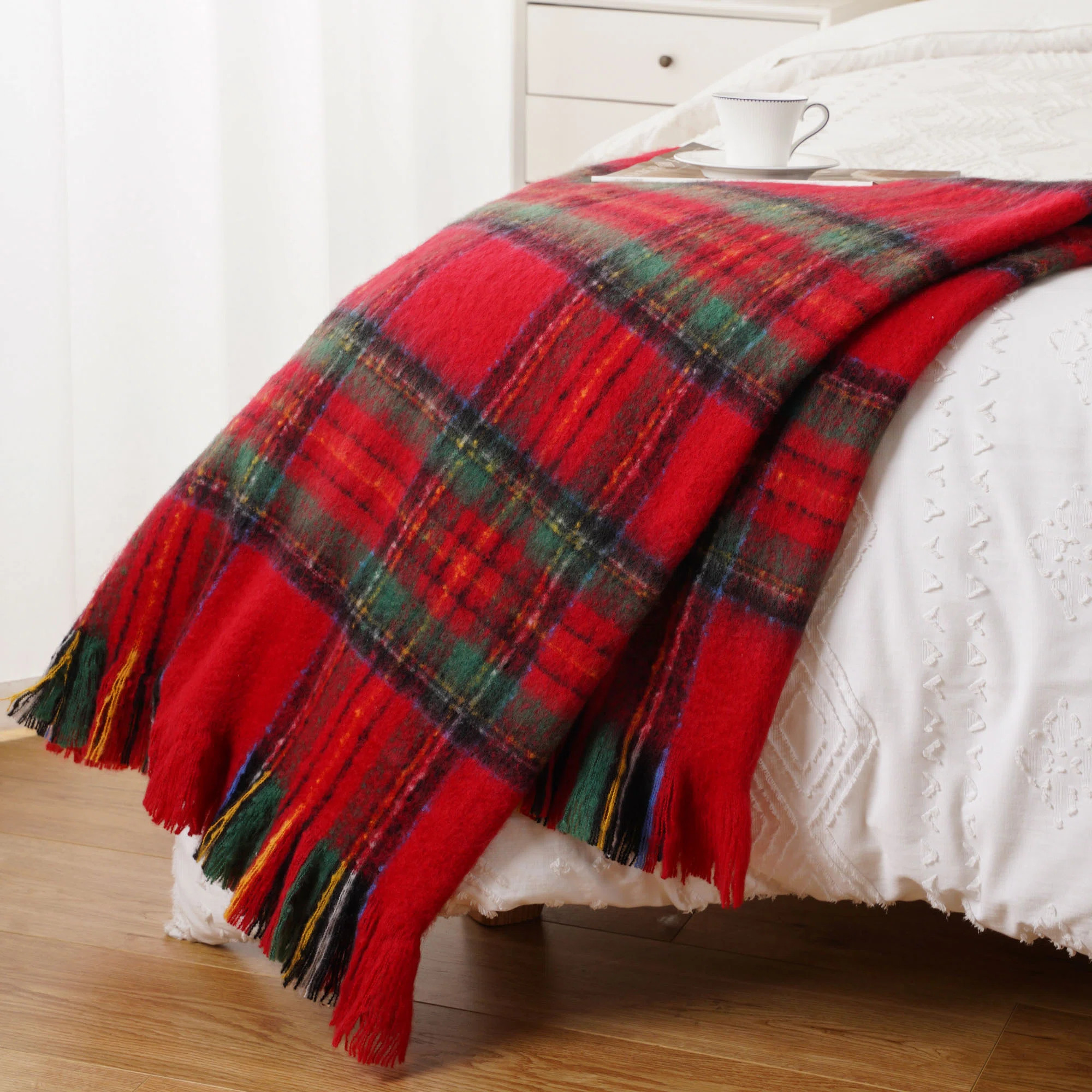 Plaid Throw Blanket For Couch Bed, Soft Mohair Tartan Plaid Blanket, Farmhouse Style Checkered Pa... | Wayfair North America