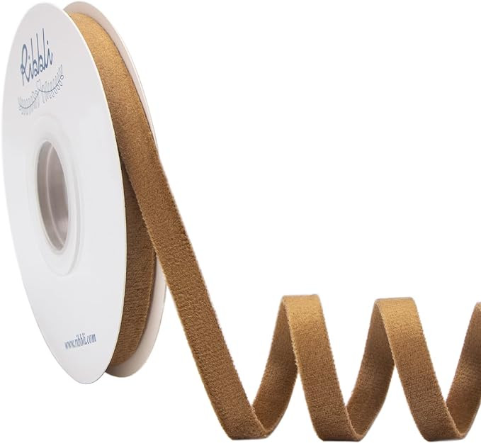 Ribbli Brown Velvet Ribbon Double Faced 3/8 Inch 10-Yard Spool Khaki Velvet Ribbon Use for Christ... | Amazon (US)