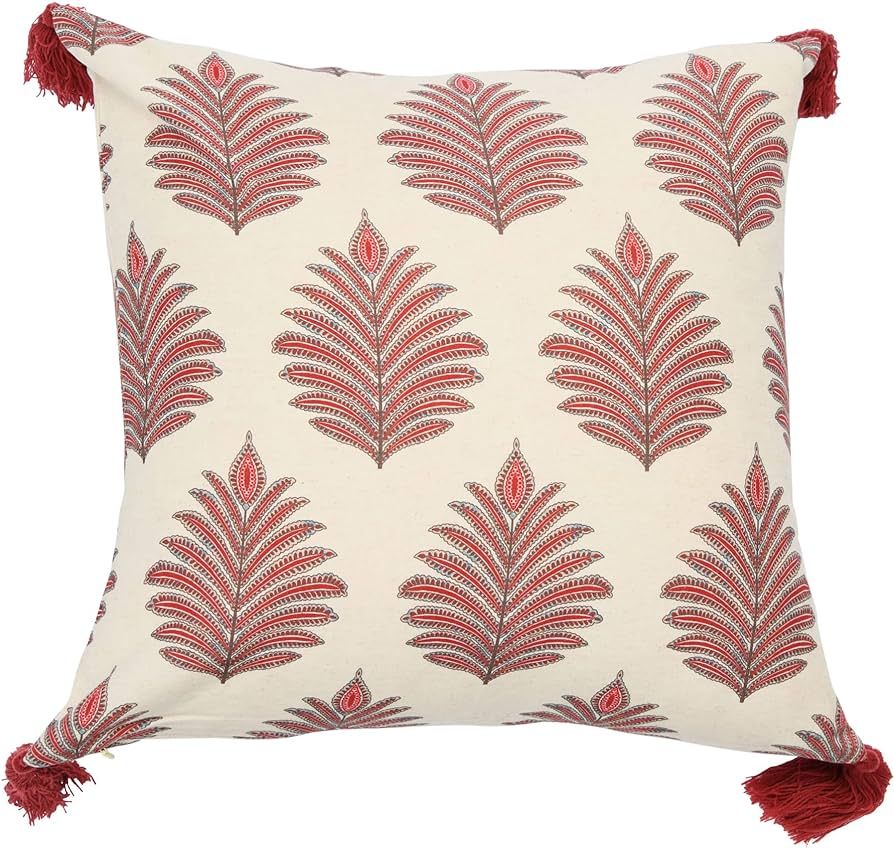 Creative Co-Op Square Fern Frond Pillow Tassels Decorative Pillow Cover, 20" x 20", Red | Amazon (US)