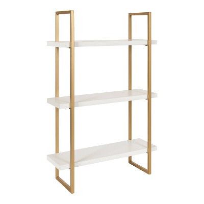 20" x 30" Leigh Wood and Metal Wall Shelf White/Gold - Kate & Laurel All Things Decor | Target