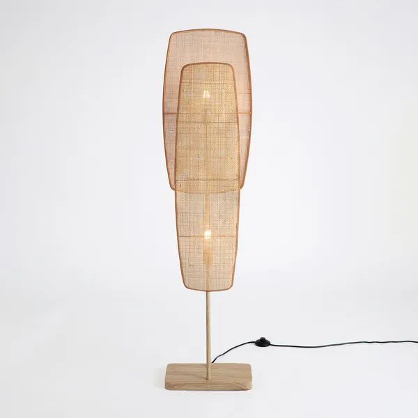 VidaLite Amud - Floor Lamp, 2-Light with Bamboo Wicker Panels wood Finish, Beige - Overstock - 37... | Bed Bath & Beyond