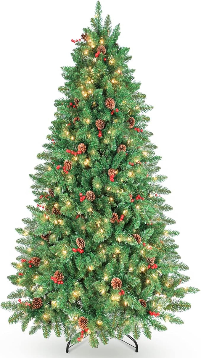 LIFEFAIR 7.5FT Prelit Christmas Tree, Decorated with 600 Clear Lights and Realistic 1520 Thicken ... | Amazon (US)