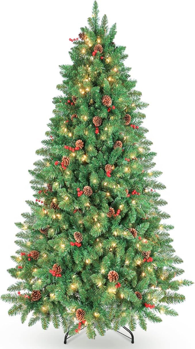 LIFEFAIR 7.5FT Prelit Christmas Tree, Decorated with 600 Clear Lights and Realistic 1520 Thicken ... | Amazon (US)