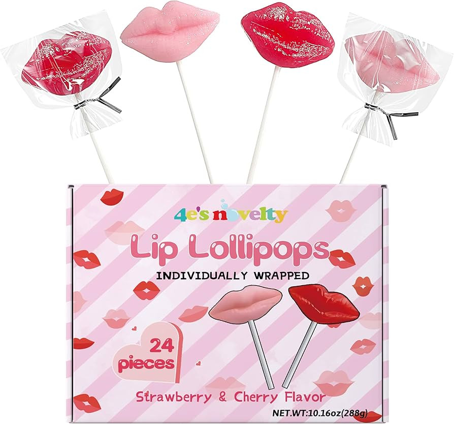 4E's Novelty 24 Pack Lip Lollipops, Individually Wrapped Lips Lollipop Bulk Lip Shaped Candy, Val... | Amazon (US)