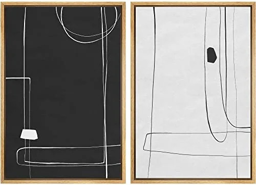 IDEA4WALL Framed Canvas Print Wall Art Black and White Minimalist Line Art Collage Abstract Shape... | Walmart (US)