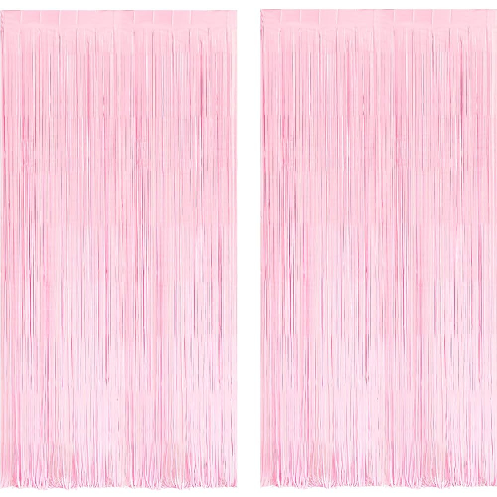 BRAVESHINE Pastel Pink Foil Fringe Curtains Tinsel Backdrop - 2 Pack Photo Booths Party Streamers... | Amazon (US)